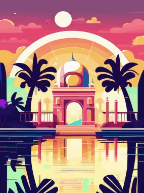 Eski şehrin, arka plandaki dünyanın bir yansıması.