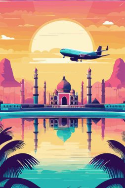 Hindistan 'a seyahat, seyahat ve turizm. Dünyadaki turistik cazibenin düz bir çizimi.