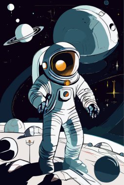 Uzayda astronot, vektör çizimi, düz tasarım.