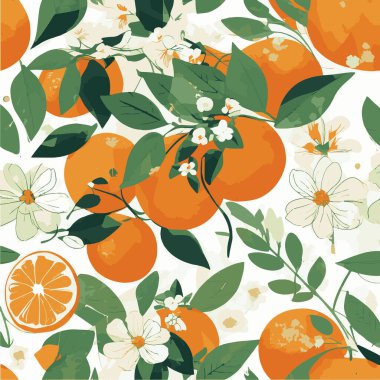 Portakallar ve çiçeklerle kusursuz desen