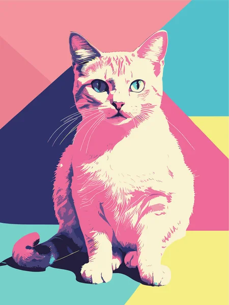 Bir kedinin vektör çizimi, klasik renkli bir kedinin Risograph 'ı