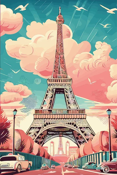 Retro Eiffeltornet Paris Frankrike Vektor Illustration — Stock vektor