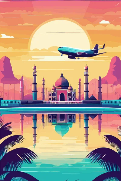 Hindistan Seyahat Seyahat Turizm Dünyadaki Turistik Cazibenin Düz Bir Çizimi — Stok Vektör
