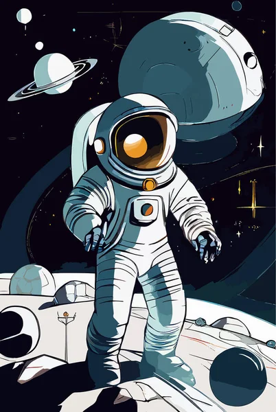 Uzayda astronot, vektör çizimi, düz tasarım.