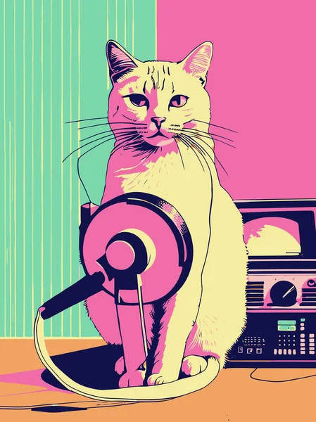 Bir kedinin vektör çizimi, klasik renkli bir kedinin Risograph 'ı
