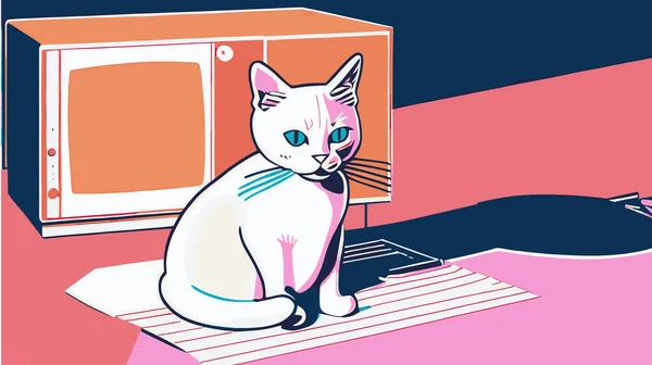 Bir kedinin vektör çizimi, klasik renkli bir kedinin Risograph 'ı