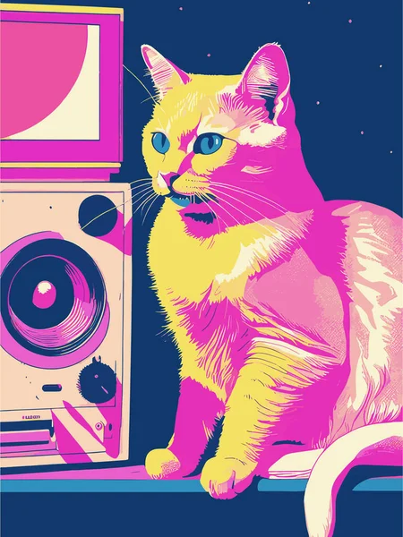 Bir kedinin vektör çizimi, klasik renkli bir kedinin Risograph 'ı