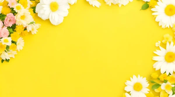 frame of yellow flowers on yellow background