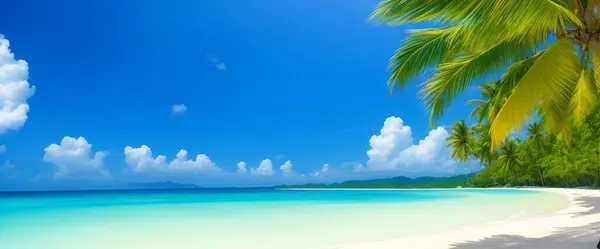 Tropical Beach Palms Sun Summer Holiday Background — Stock Photo, Image