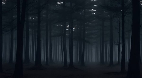 Mysterious forest in the dark night