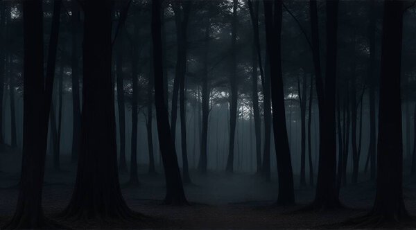 Dark foggy forest background