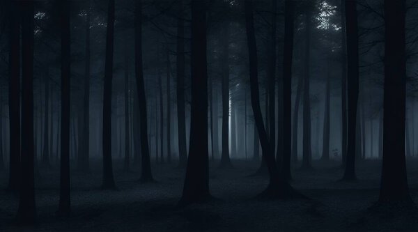 Dark forest in night