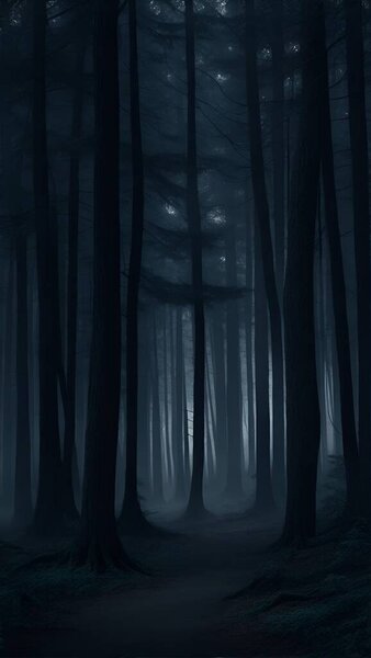 Dark foggy landscape. forest, trees.