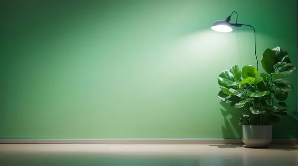 plant in a white interior with a lamp.