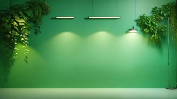 empty green plant in the room with a lamp