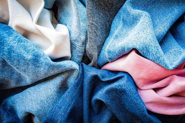 Různé Odstíny Barvy Džínových Tkanin Pozadí Džínové Textury — Stock fotografie