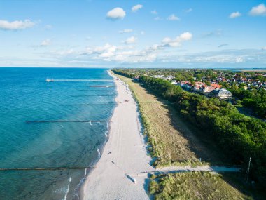 Zingst 'teki sahilin havadan görüntüsü.