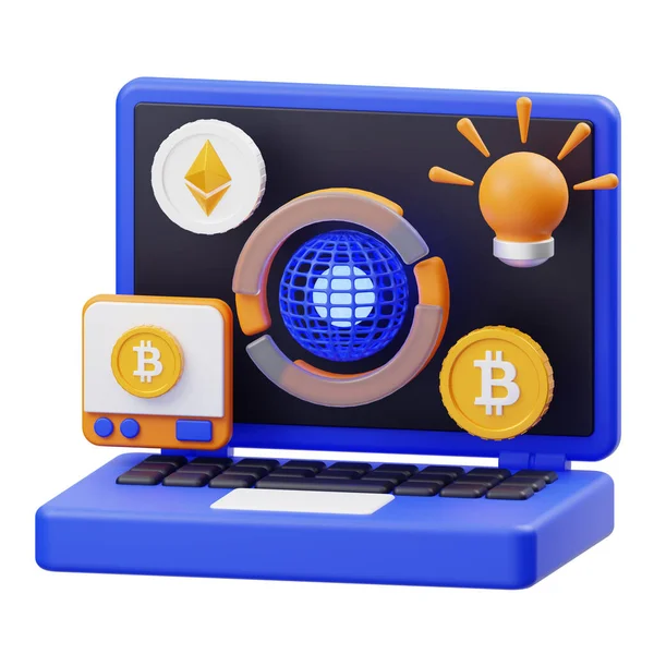 Bitcoin Laptop Ikona — Zdjęcie stockowe