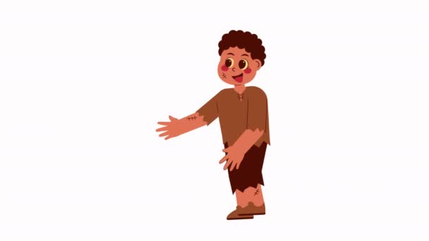 Personagem Halloween Bonito Animations Cute Criança Traje Halloween Zumbi — Vídeo de Stock