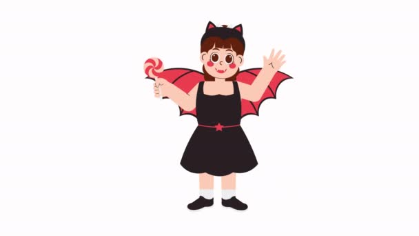 Bonito Halloween Personagem Animações Menina Bonita Traje Halloween Drácula — Vídeo de Stock