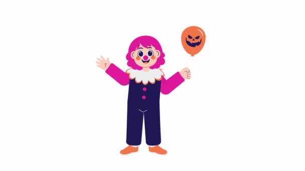 Cute Halloween Znaków Animacje Cute Girl Halloween Klaun — Wideo stockowe