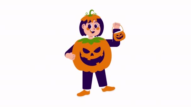 Carino Halloween Personaggio Animazioni Carino Ragazza Nella Zucca Halloween — Video Stock