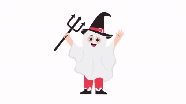 Roztomilé Halloween Postavy Animace Halloween Duch Dítě — Stock video