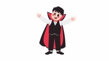 Şirin Cadılar Bayramı Karakteri Animasyonları _ Vampir Cadılar Bayramı Kostümlü Genç Çocuk