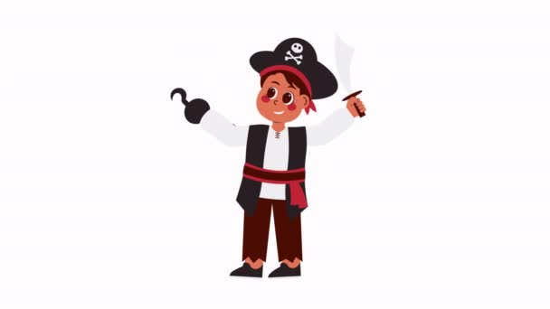 Leuke Halloween Karakter Animaties Halloween Piraten Jongen — Stockvideo