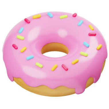 Çilek jöleli Donut 3D Illustrartion