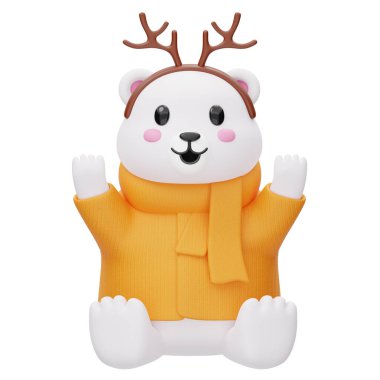 Sevimli Kutup Ayısı Ren Geyiği Boynuzları Giyen 3D Simge