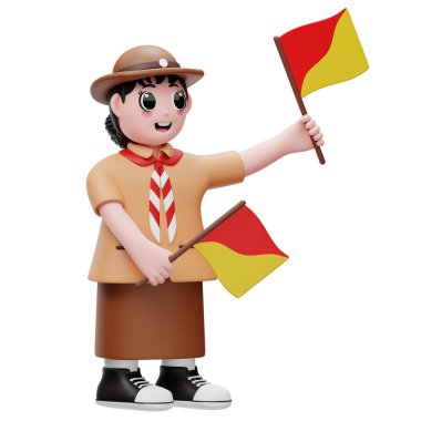 Semaphore Flag 3D Karakterli Sevimli İzci Kız