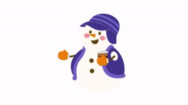 Kardan Adam Sıcak Kupa Tutuyor Kahve Animasyonu