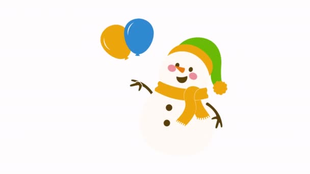Szczęśliwy Bałwan Latającymi Balonami Animacja — Wideo stockowe