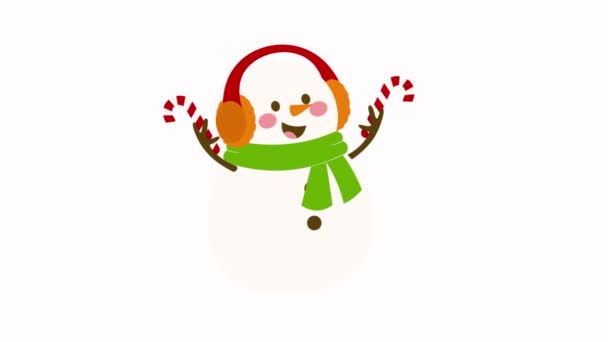 Снеговик Наушниками Конфетами Cane Animation — стоковое видео