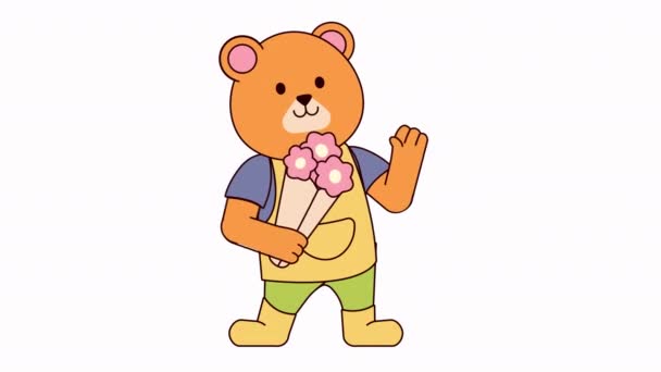 Bear Holding Bloemen Animatie — Stockvideo