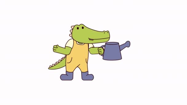 Animace Crocodile Holding Plant Waterer — Stock video