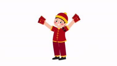 Angpao Zarfı Tutan Mutlu Çocuk Canlandırması