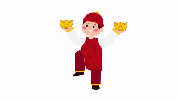 Junge Mit Ingot Gold Animation — Stockvideo