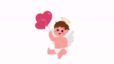 Aşk Tanrısı Çocuk Mutlu Bir Aşk Şekli Balon Canlandırması Tutuyor