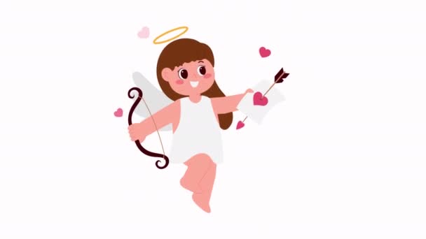 Cupid Girl Angel Hold Love Latter Animation — Stok Video