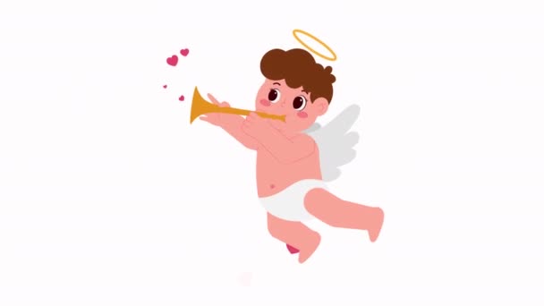 Cupido Chico Tocan Trompeta Animación — Vídeos de Stock