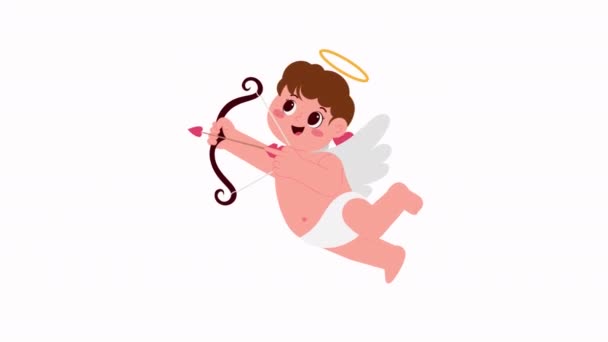 Glad Cupid Boy Håller Båge Pil Animation — Stockvideo