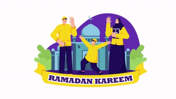 Familie Viering Ramadan Kareem Animatie — Stockvideo