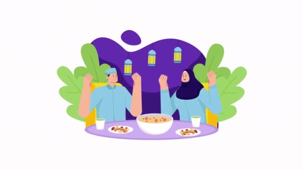 Perhe Iftar Ramadan Kareem Animaatio — kuvapankkivideo