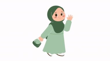 Şirin tesettürlü kız alışveriş animasyonuna gidiyor.