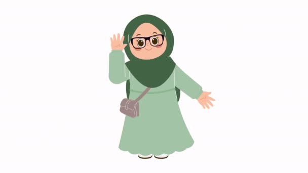 Söt Hijab Flicka Säger Hej Animation — Stockvideo