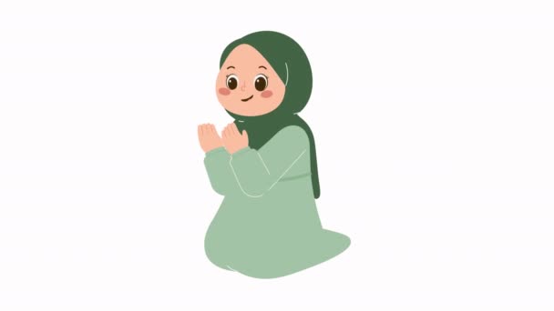 Menina Hijab Bonito Fazendo Muçulmano Oração Animação — Vídeo de Stock
