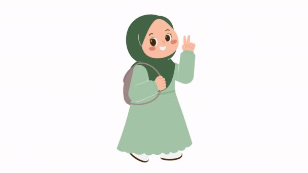 Roztomilé Hidžáb Dívka Zpět Školy Animace — Stock video