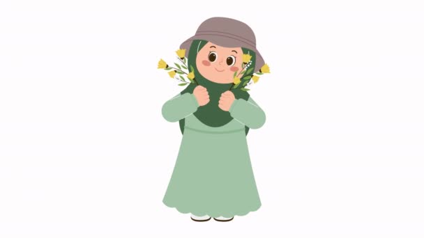Cute Hidżab Dziewczyna Robi Ogrodnictwo Animacji — Wideo stockowe